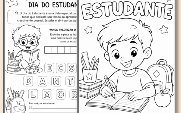Atividades dia do estudante para colorir e matemática