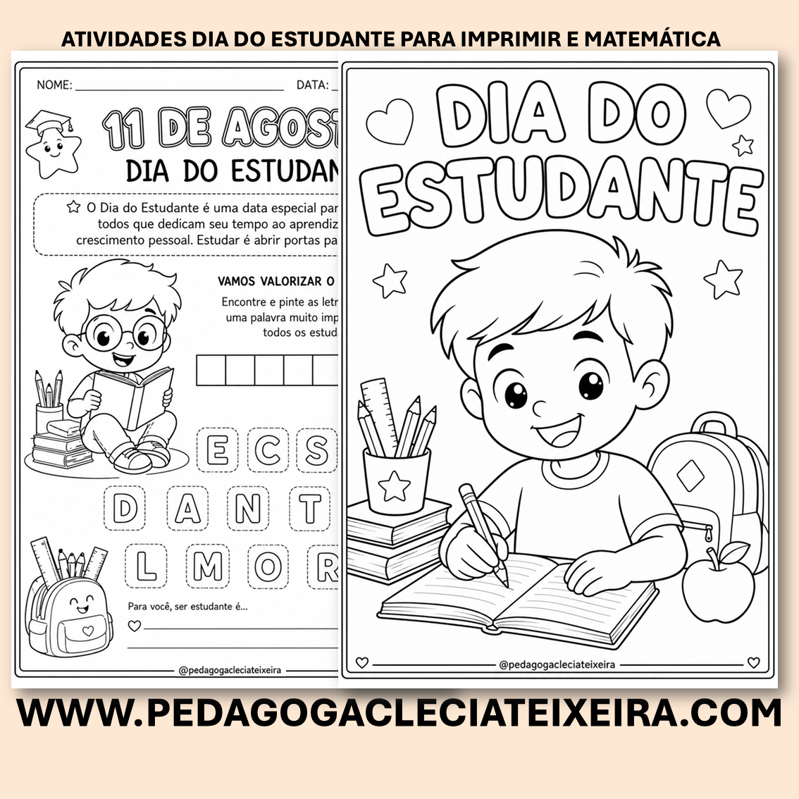 Atividades dia do estudante para colorir e matemática
