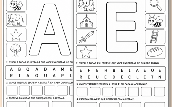 As vogais que começam A E I O U educação infantil