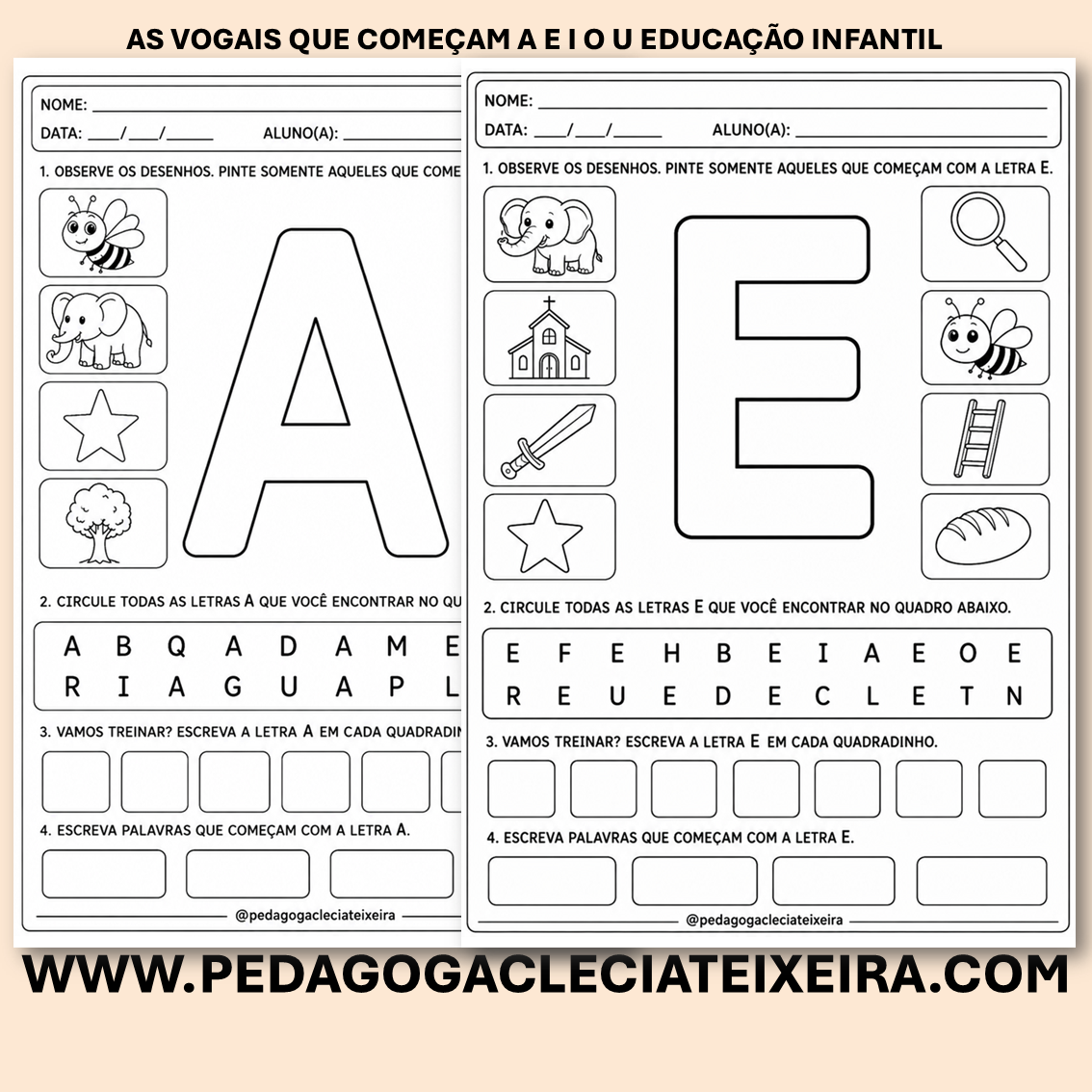 As vogais que começam A E I O U educação infantil