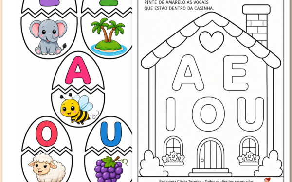 As vogais interativas para imprimir e colorir