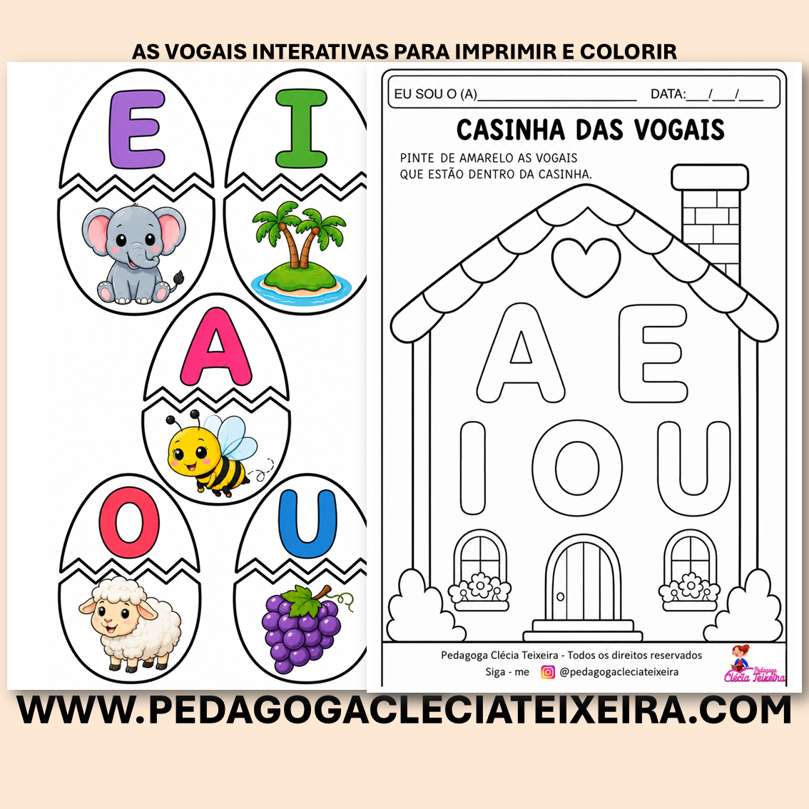 As vogais interativas para imprimir e colorir