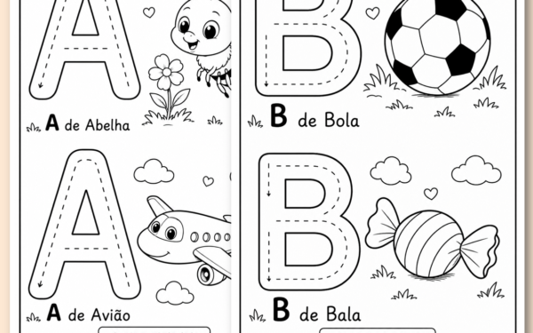O alfabeto com traçado e desenhos grátis