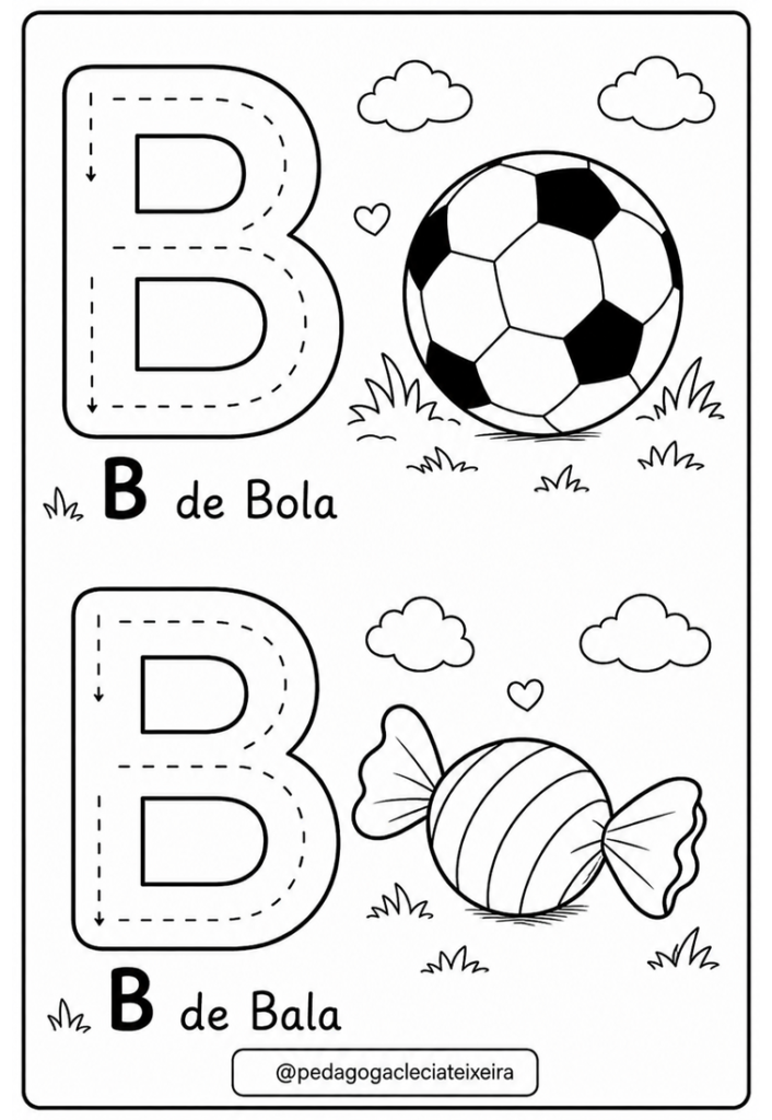 O alfabeto com traçado e desenhos grátis